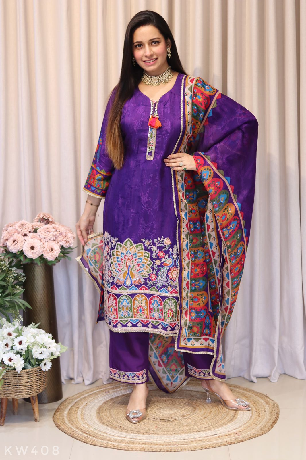 Pure Silk Heavy Embroidery Work Kurti Set