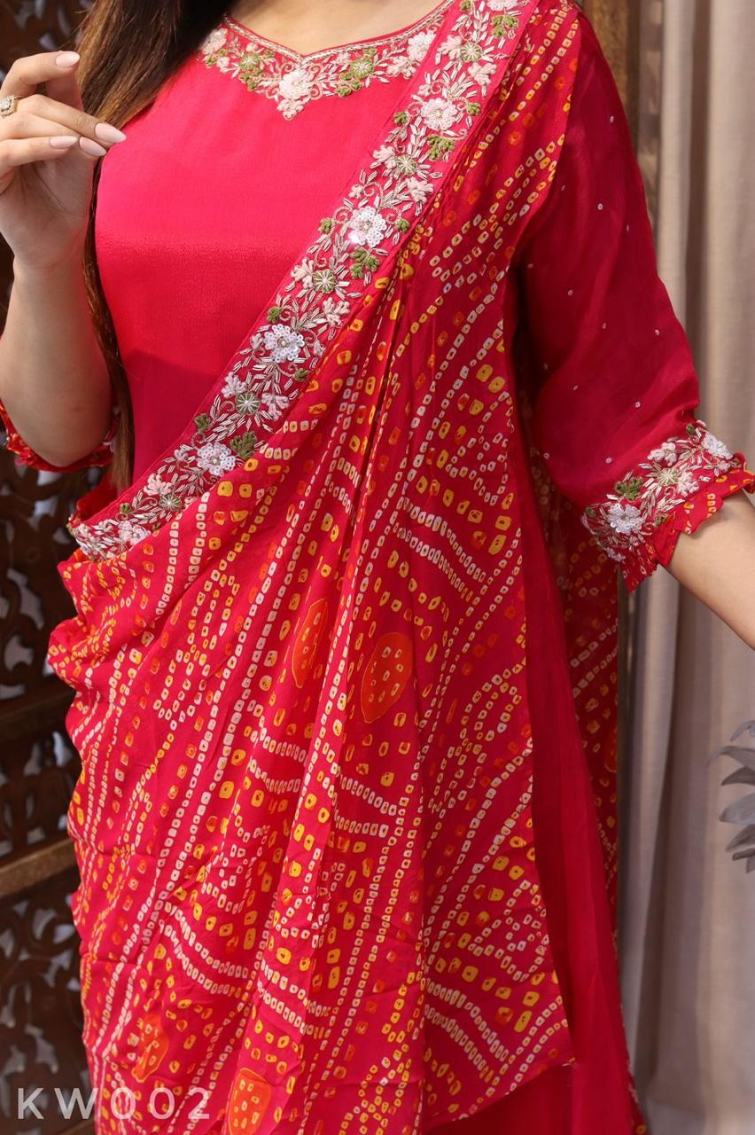 Bandhani Kurti With Cape