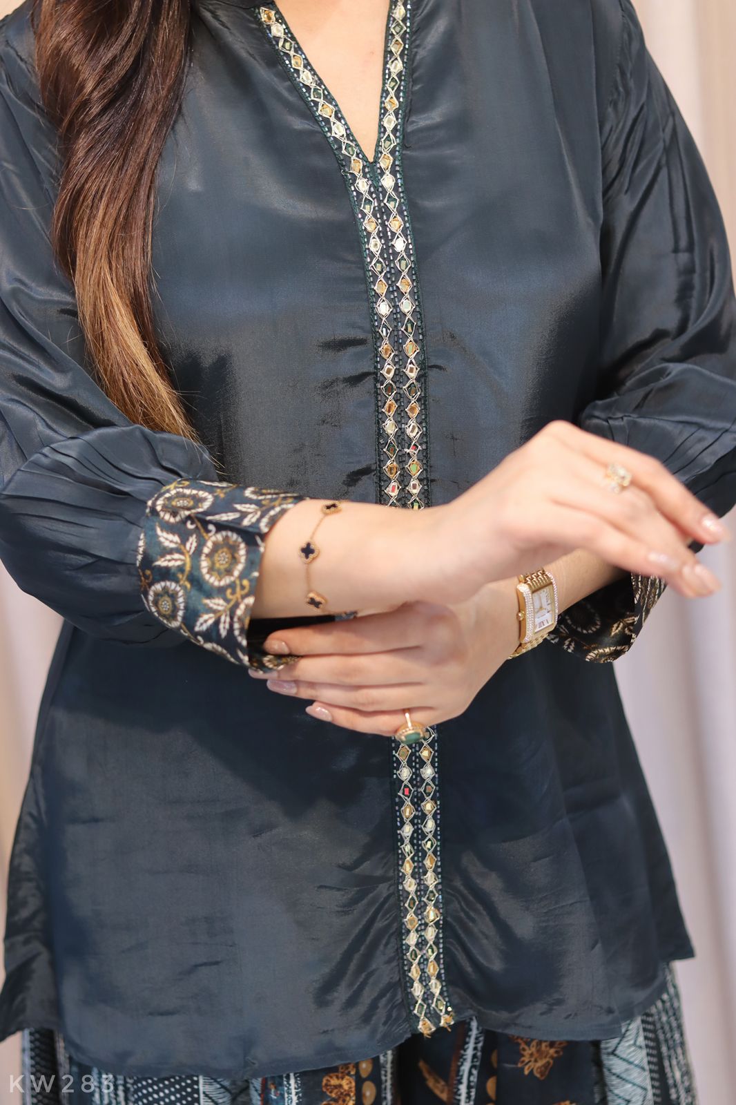 Crape Work Top With Printed Plazo