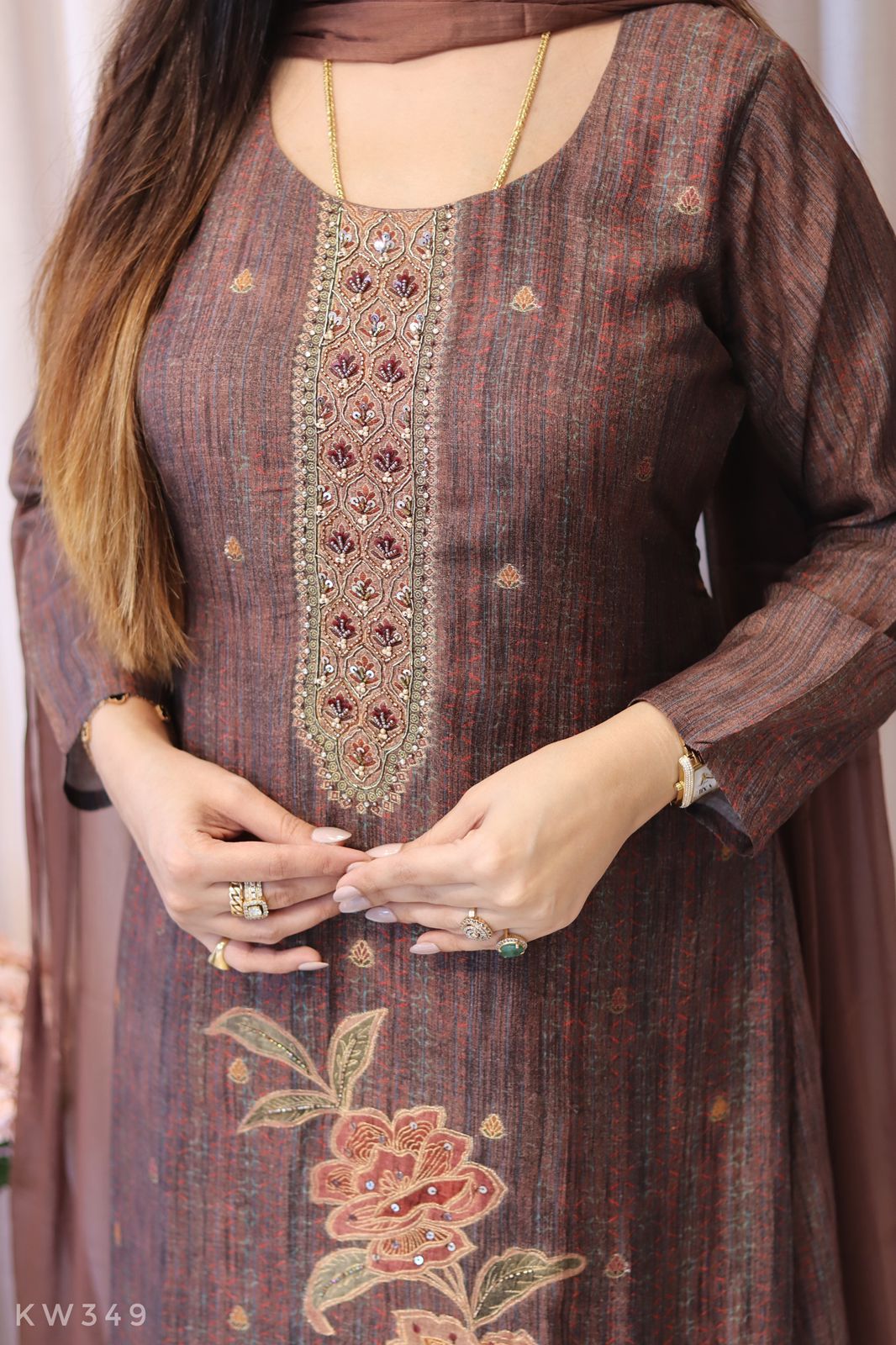 Pure Linen Silk Allover Self Weaving Kurti Set
