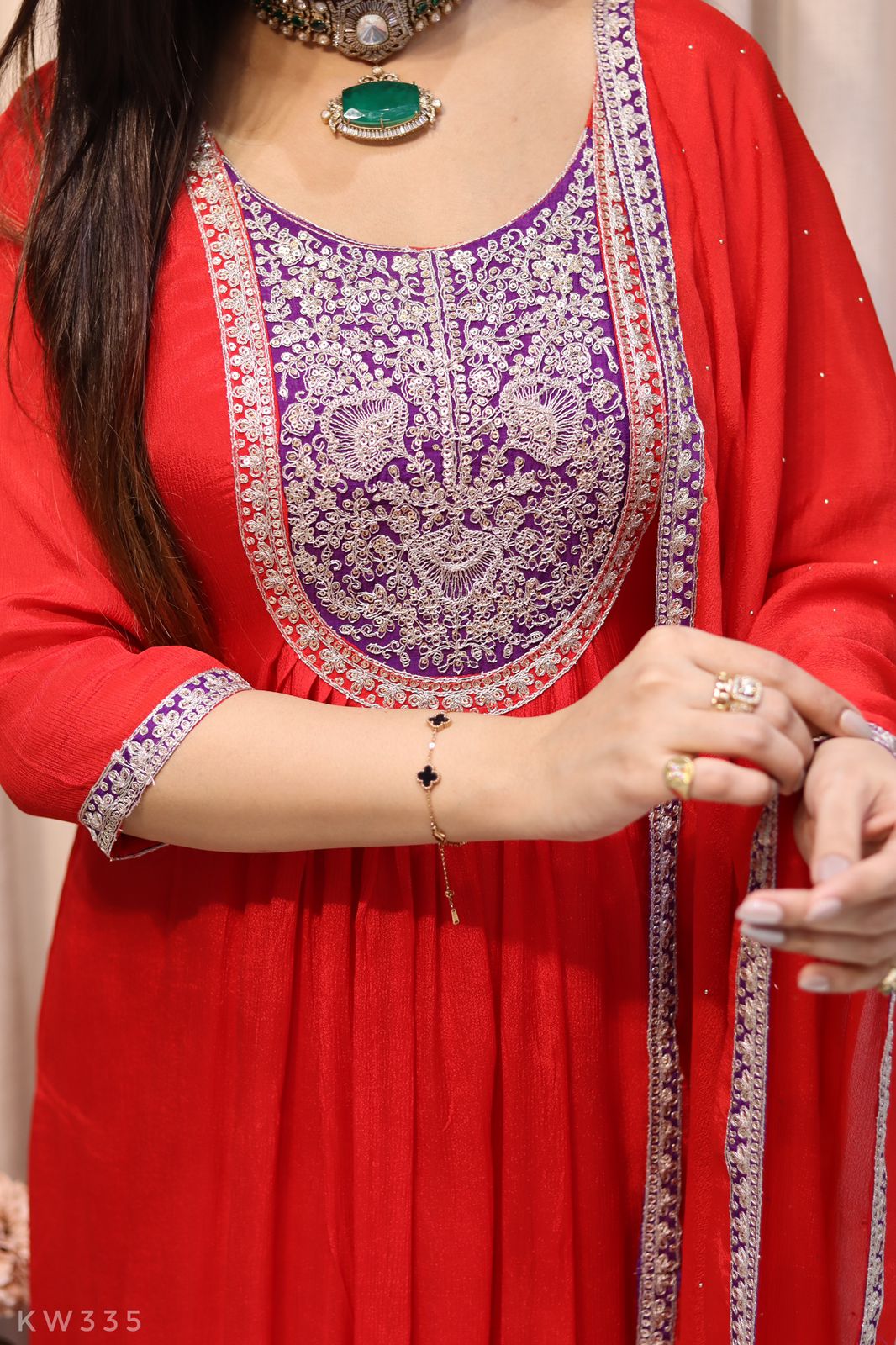 Pure Chinnon Silk Heavy Zari Peeta Work ALine Kurti Set