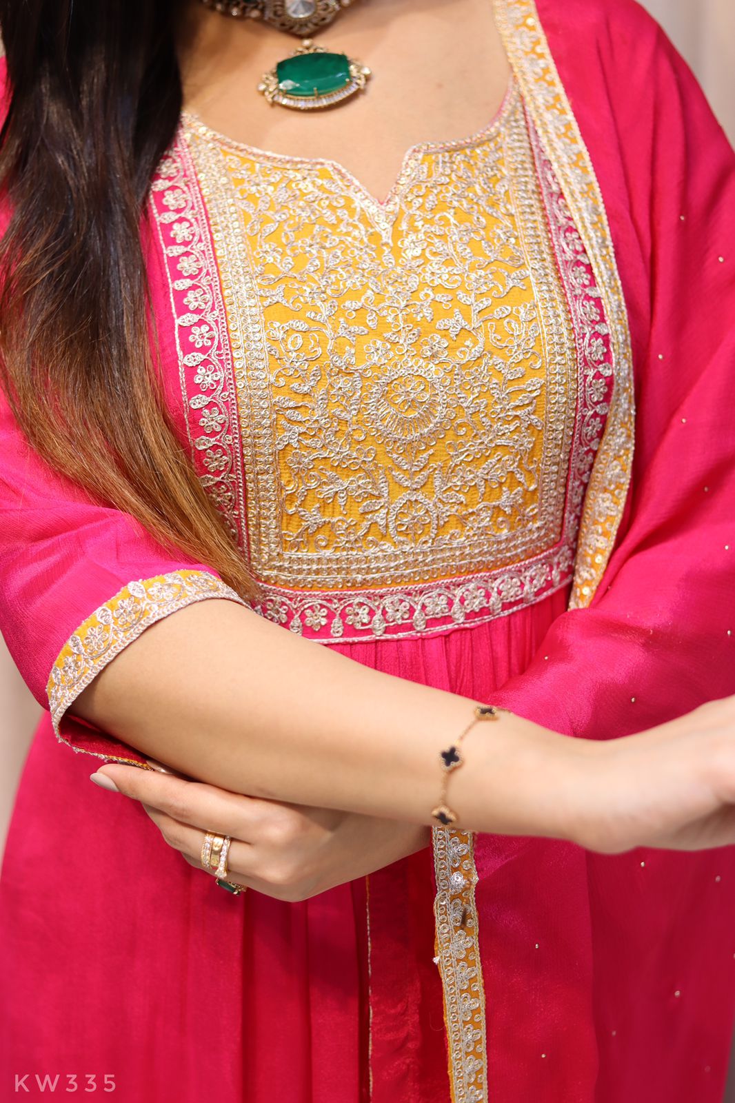 Pure Chinnon Silk Heavy Zari Peeta Work ALine Kurti Set