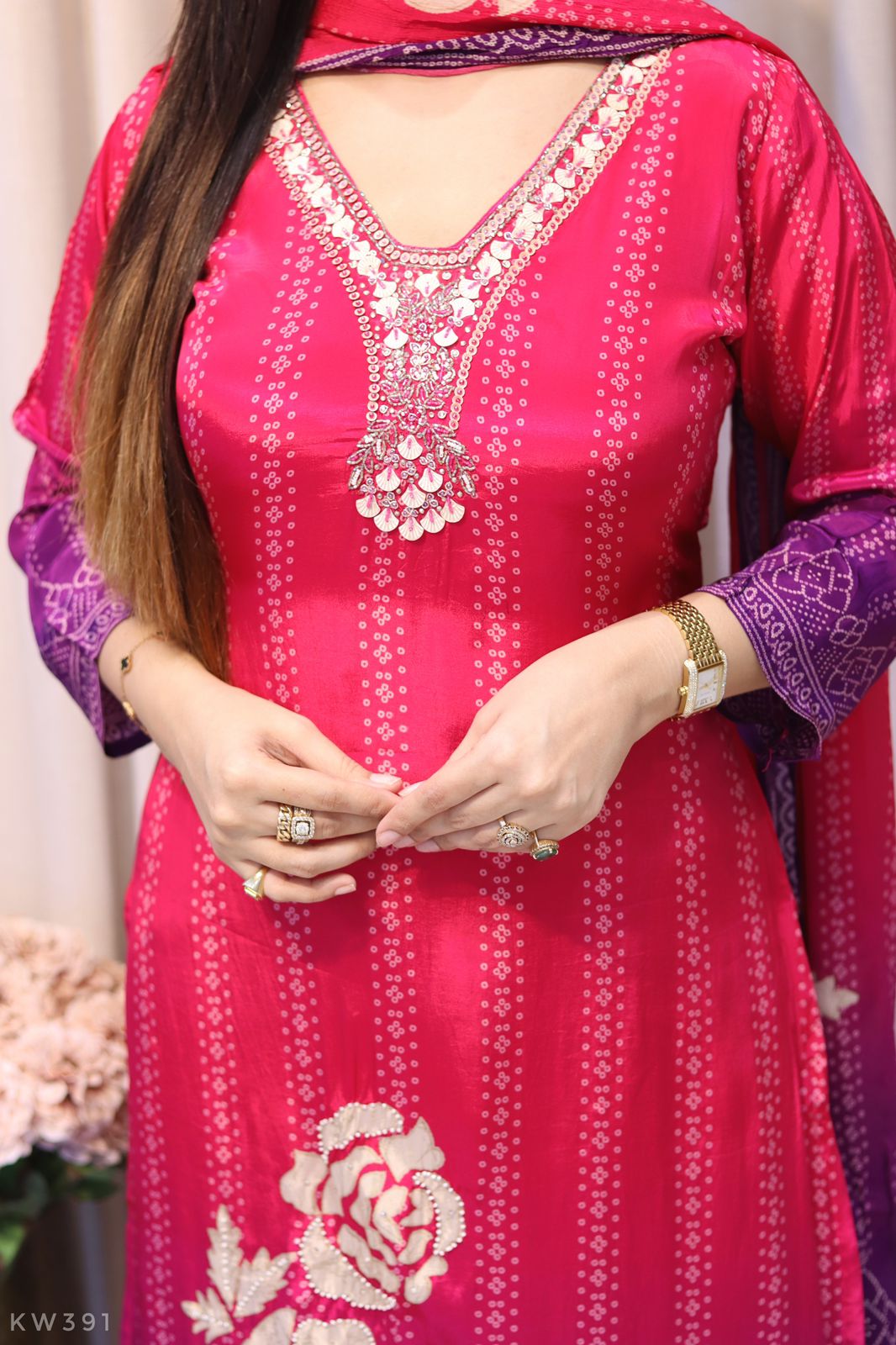 Pure Crape Silk Bandhani Kurti Set