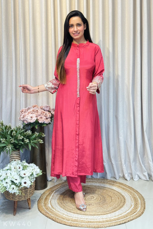 Pure Crape Silk  ALine Kurti And Pant
