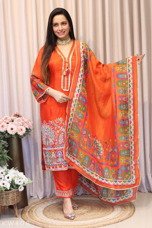 Pure Silk Heavy Embroidery Work Kurti Set