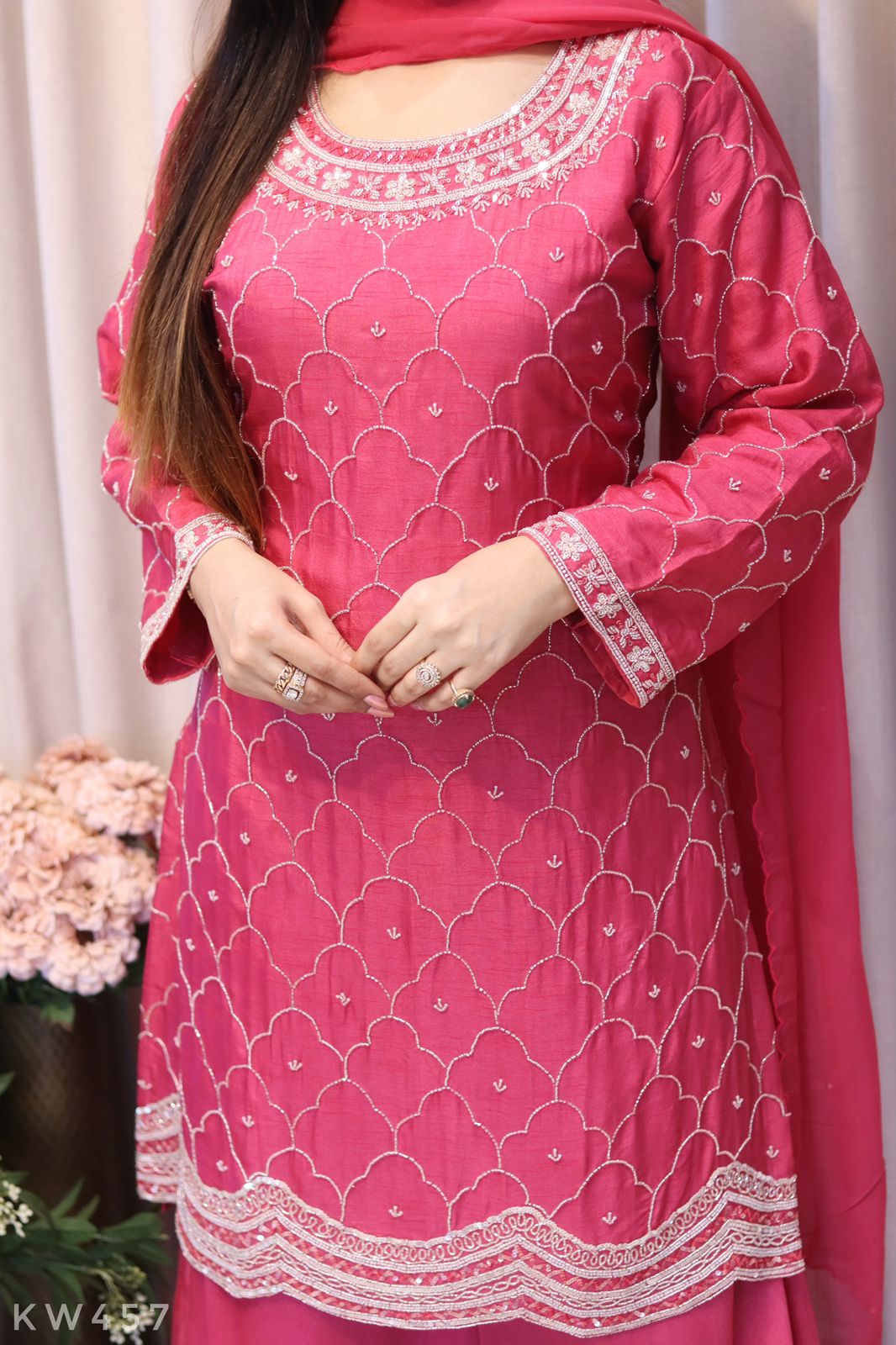 Dola Silk Kurti With Organza Dupatta And Plazo