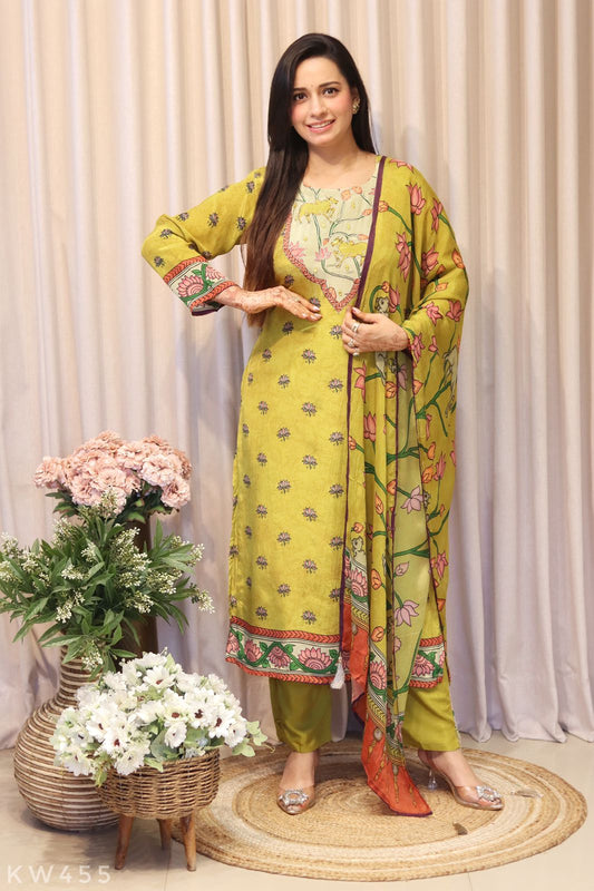 Pure Crape Silk Pichwai Printed Kurti Set