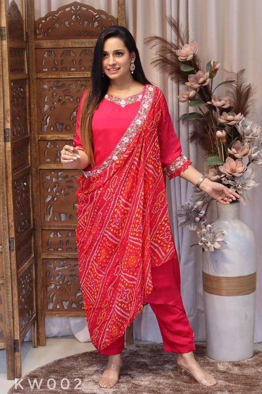 Bandhani Kurti With Cape