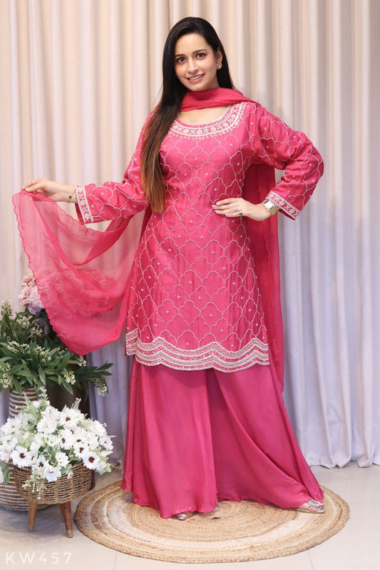 Dola Silk Kurti With Organza Dupatta And Plazo