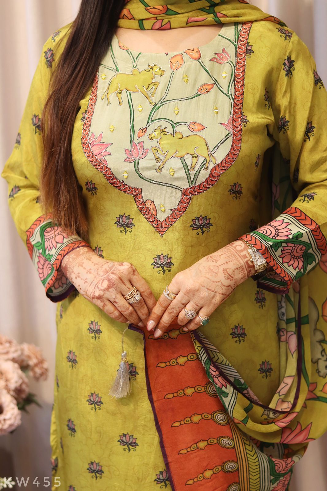 Pure Crape Silk Pichwai Printed Kurti Set