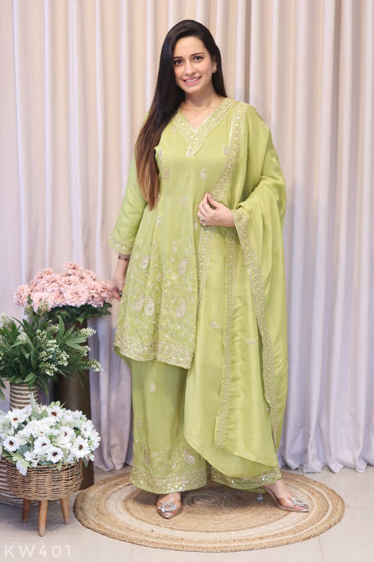 Pure Tissue Silk Peplum Top With Plazo And Dupatta