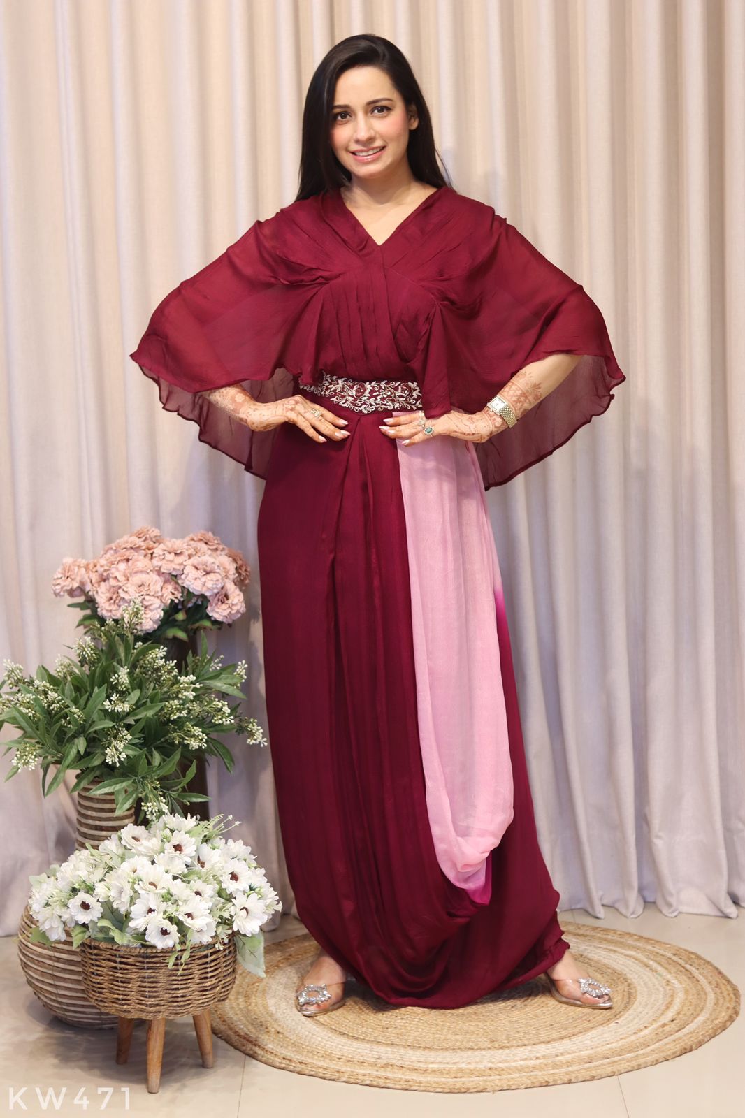 Pure Chinnon Silk Dual Shaded Indowestern