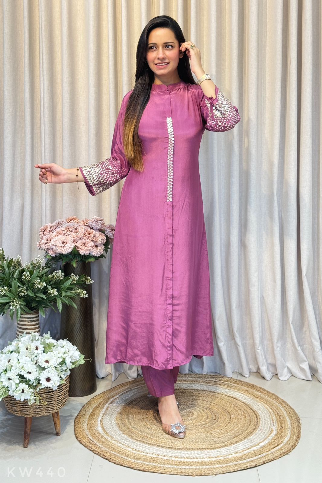 Pure Crape Silk  ALine Kurti And Pant