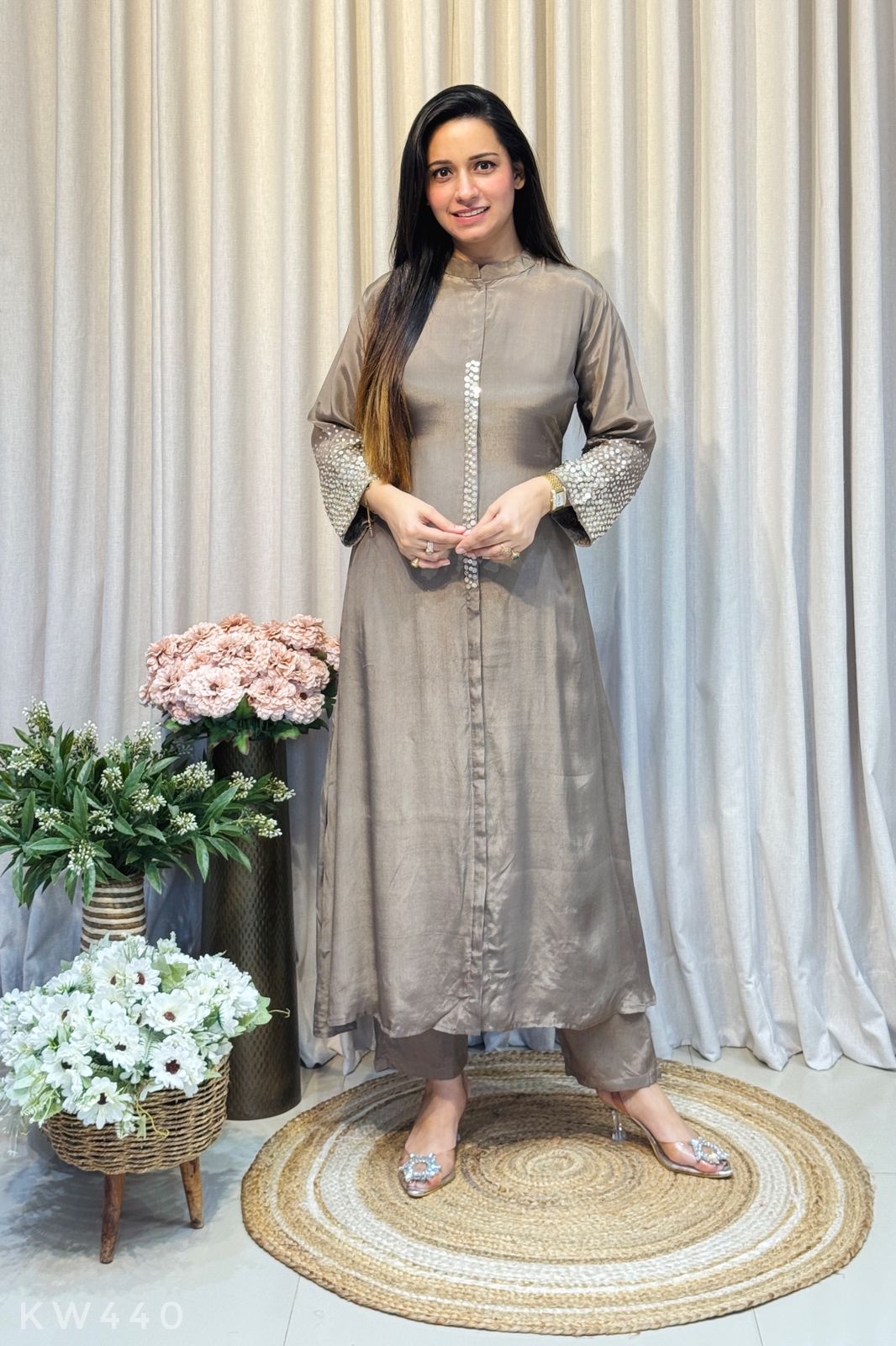 Pure Crape Silk  ALine Kurti And Pant