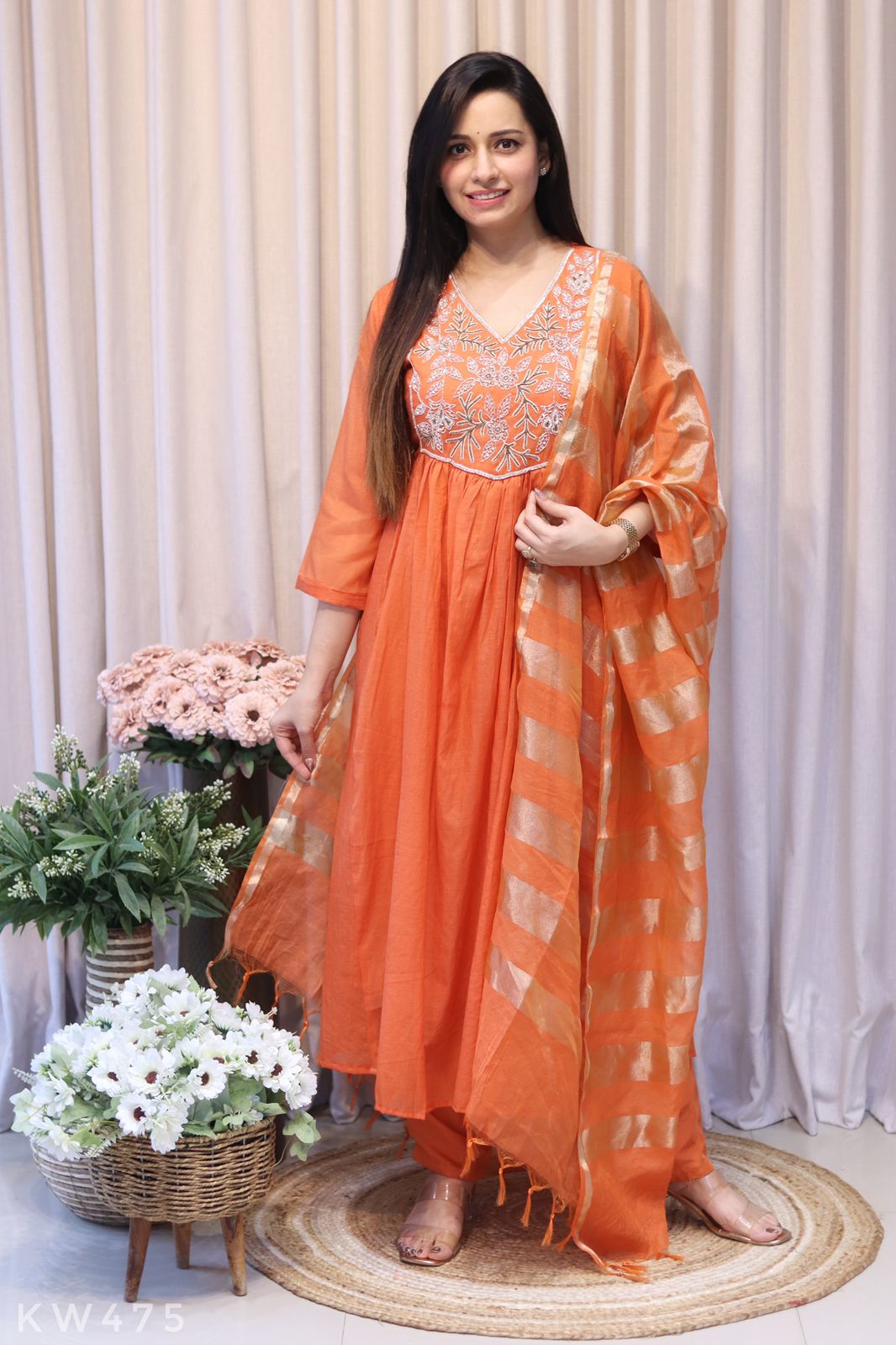 Pure Mul Chanderi ALine Kurti Set