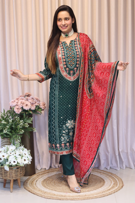 Hand Work Bandhani Kurti Set