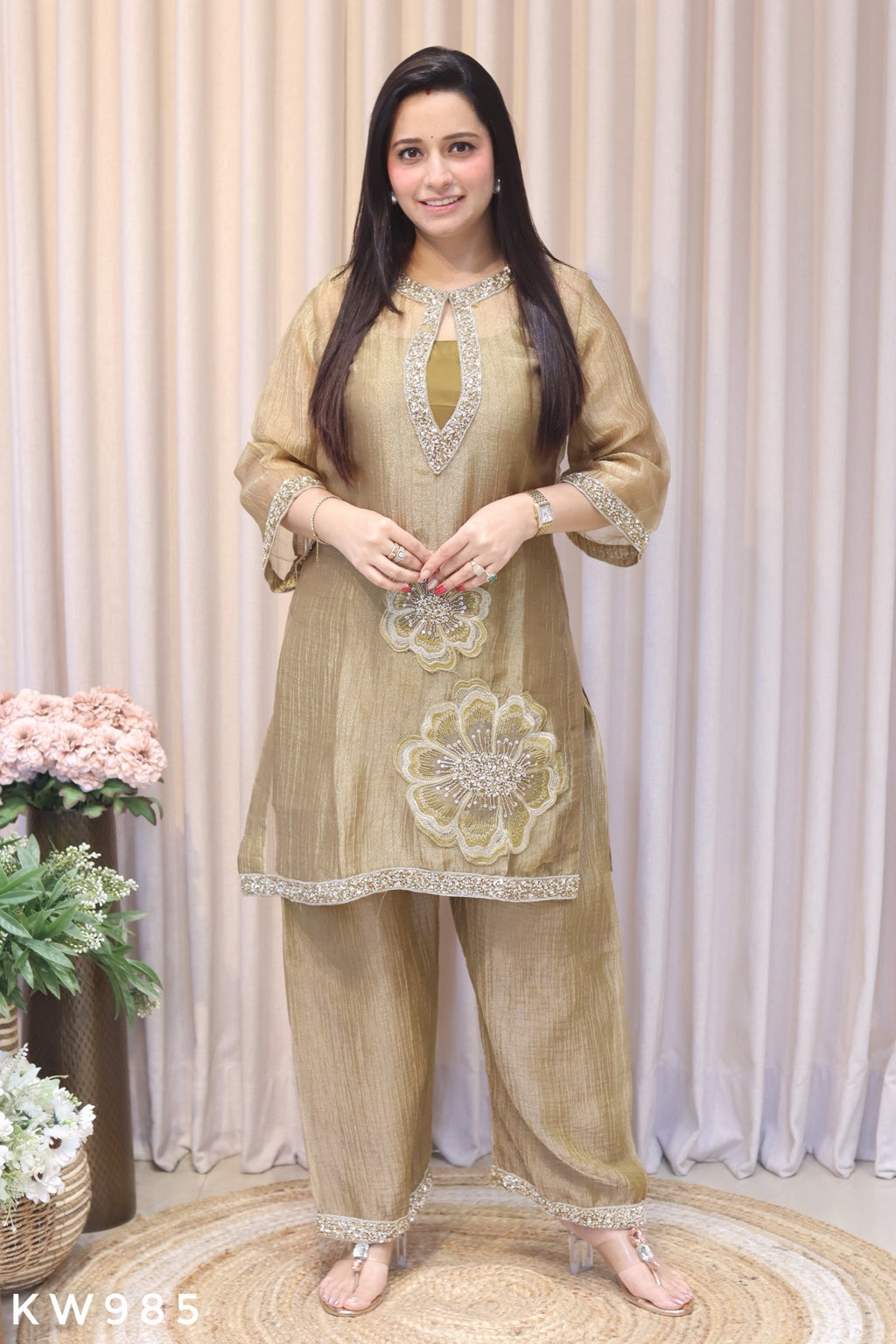 KW985 antique gold Crush Salsa embroidered co-ord set front view