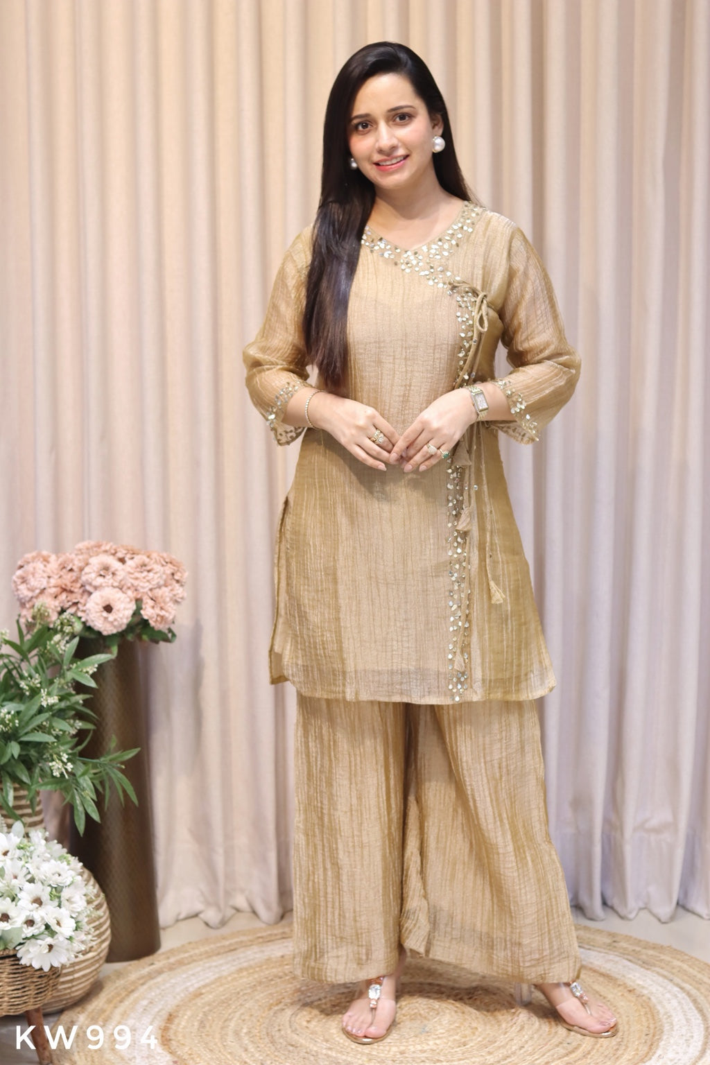 KW994 Antique Gold Pure Salsa Handwork Co-ord Set front view
