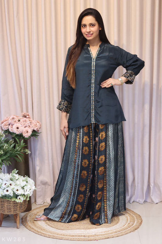 Crape Work Top With Printed Plazo