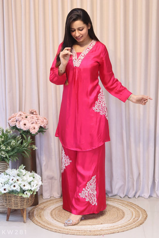 Crape Silk Top With Plazo Pattern
