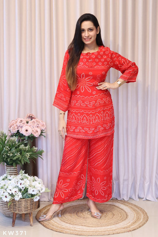 Pure Crape Silk Bandhani Coordset