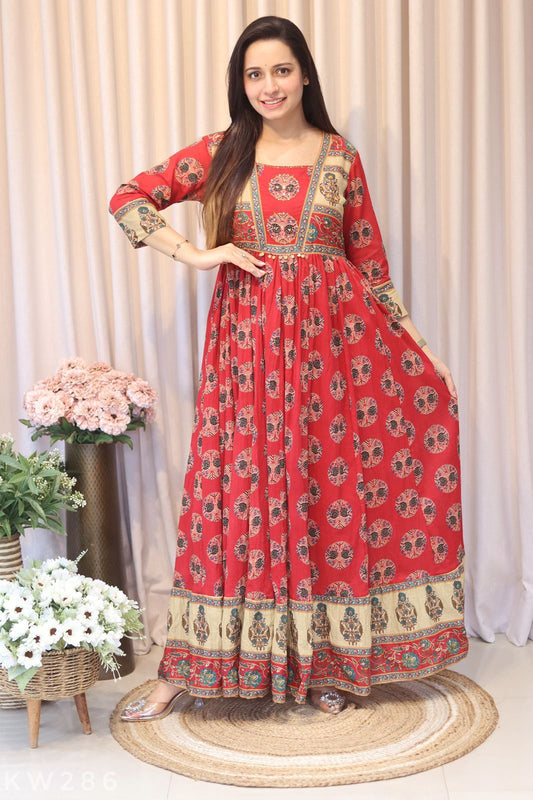 Pure Cotton Anarkali Block Printed Maxi Gown