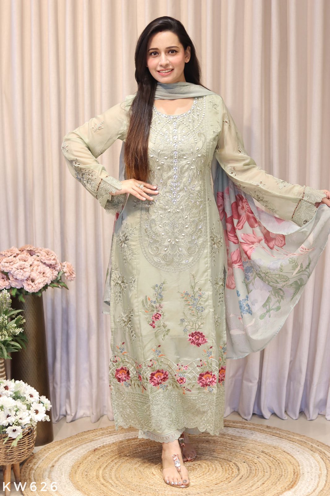 Pure Organza Heavy Pearl Embroidery Work