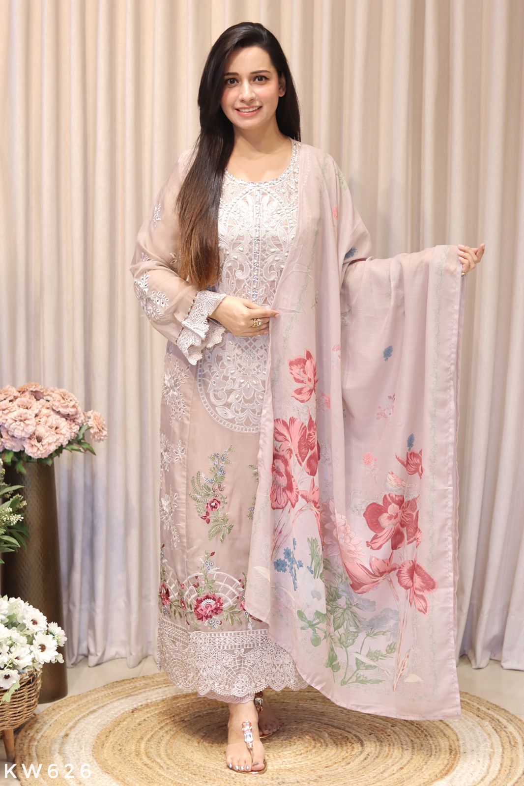 Pure Organza Heavy Pearl Embroidery Work