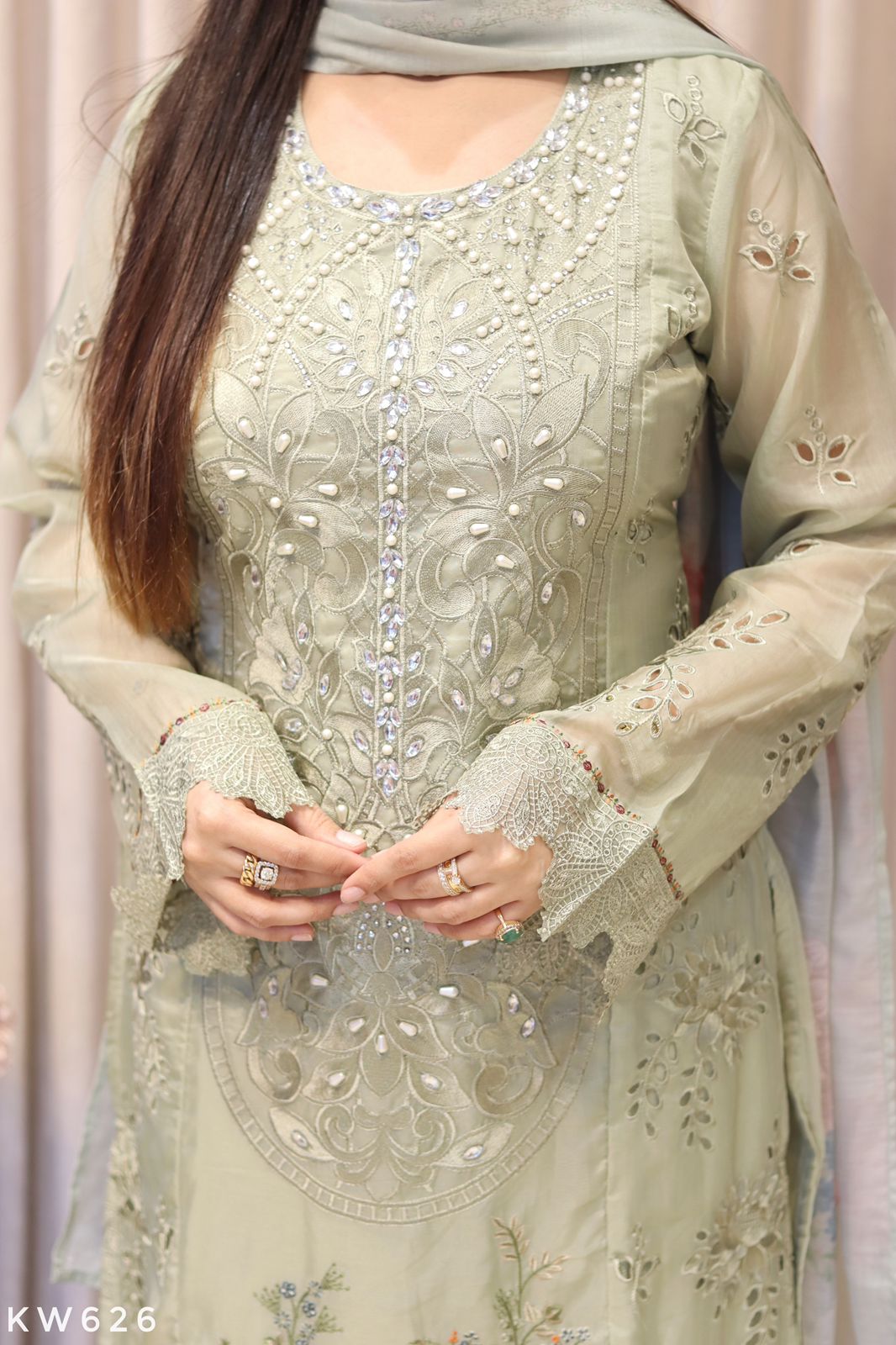 Pure Organza Heavy Pearl Embroidery Work