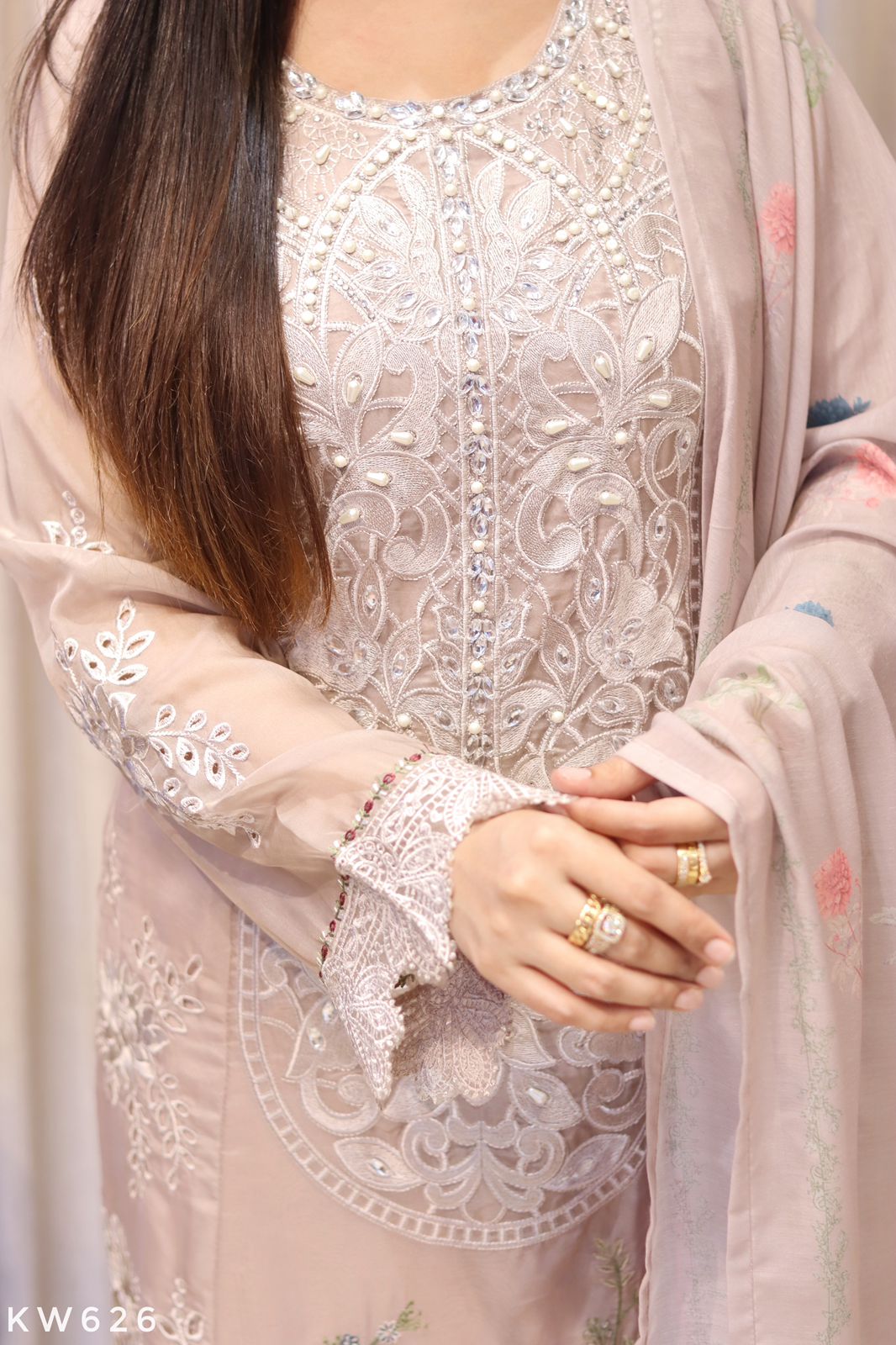 Pure Organza Heavy Pearl Embroidery Work