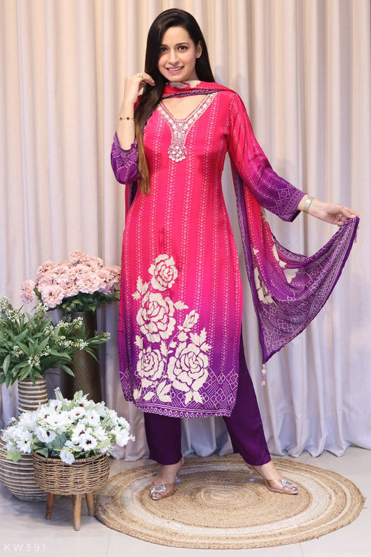 Pure Crape Silk Bandhani Kurti Set