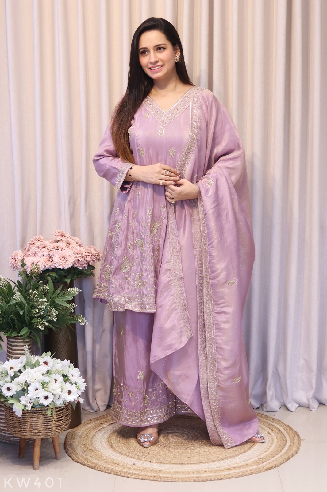 Pure Tissue Silk Peplum Top With Plazo And Dupatta