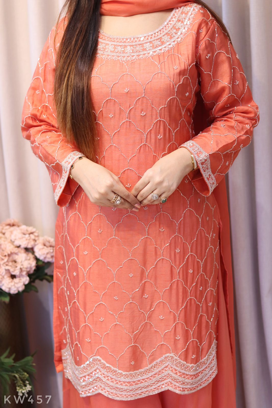 Dola Silk Kurti With Organza Dupatta And Plazo