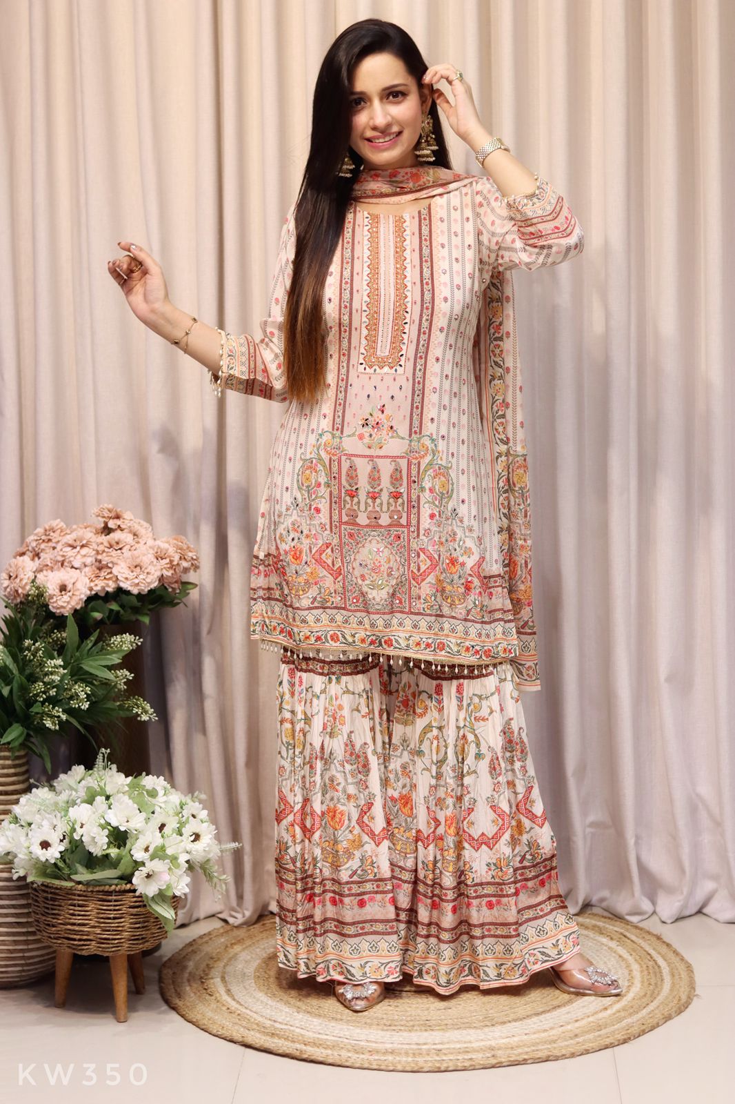 Pure Crape Silk Printed Kurti With Sharara And Dupatta