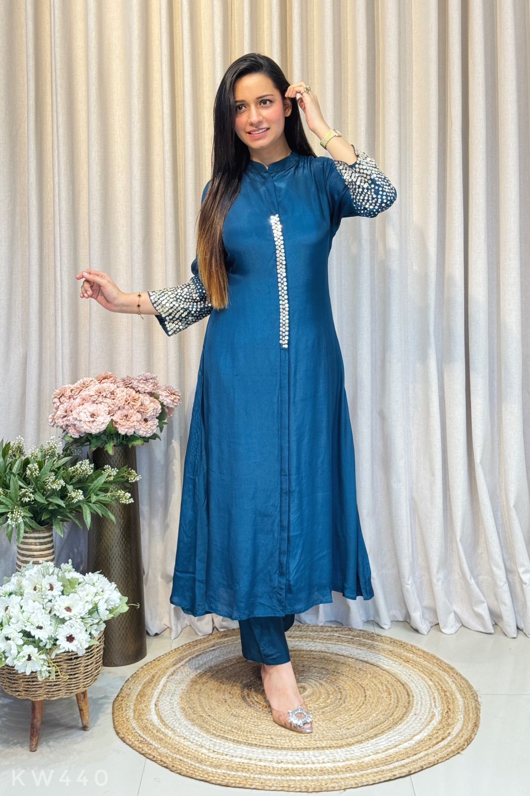 Pure Crape Silk  ALine Kurti And Pant