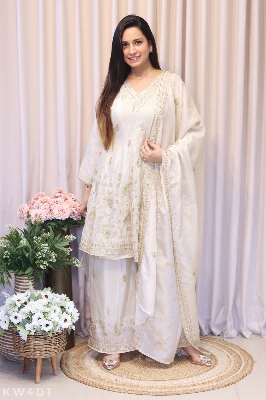Pure Tissue Silk Peplum Top With Plazo And Dupatta