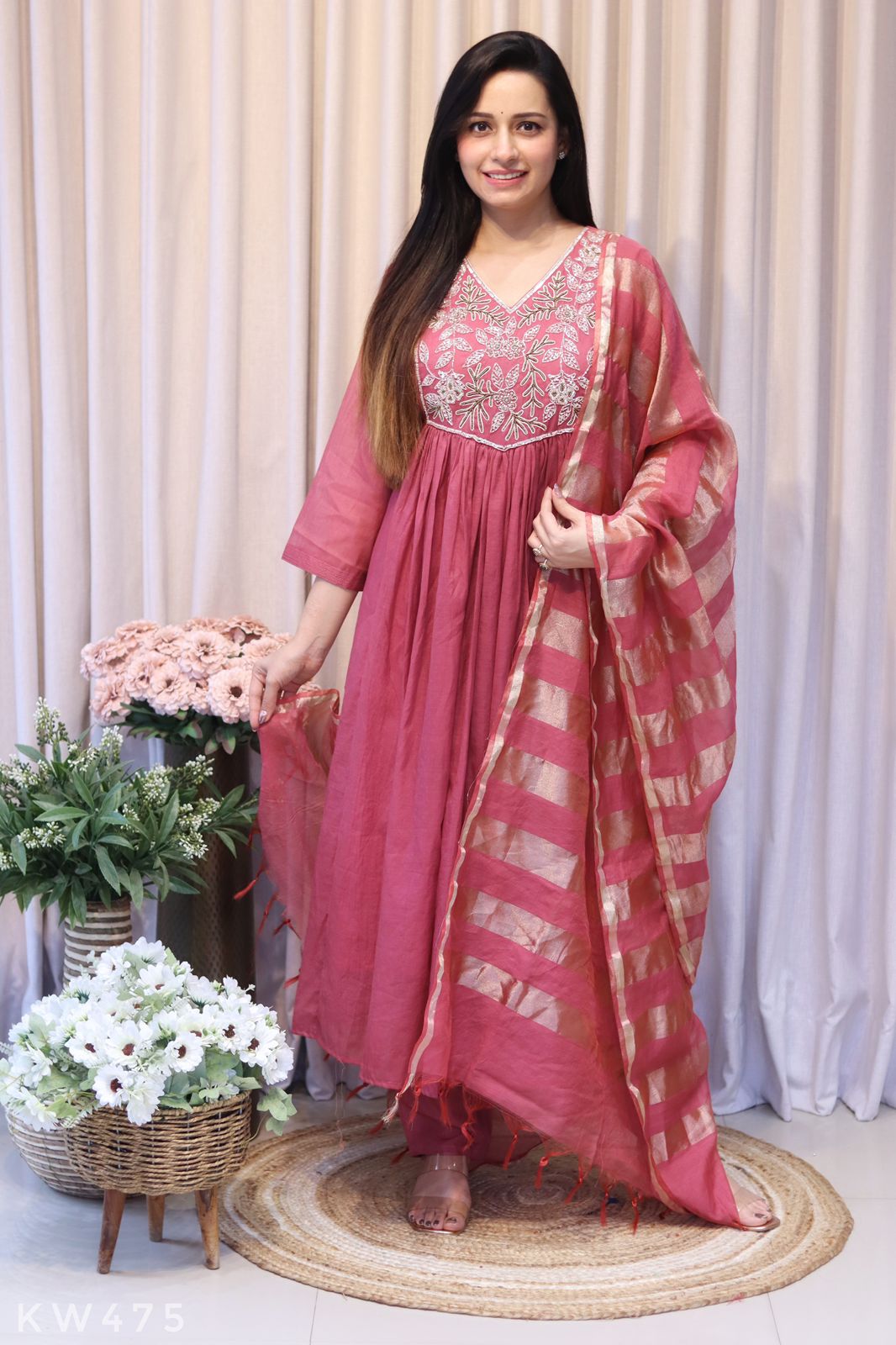 Pure Mul Chanderi ALine Kurti Set