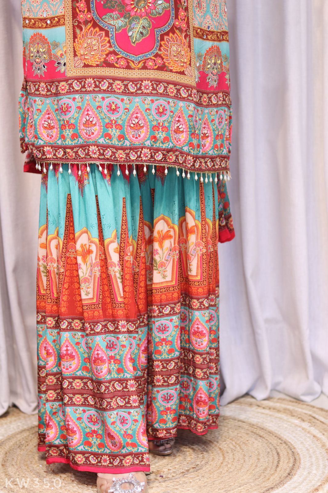 Pure Crape Silk Printed Kurti With Sharara And Dupatta