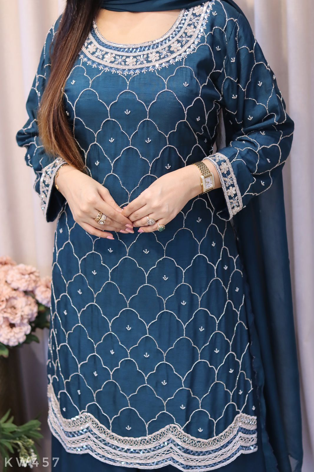Dola Silk Kurti With Organza Dupatta And Plazo