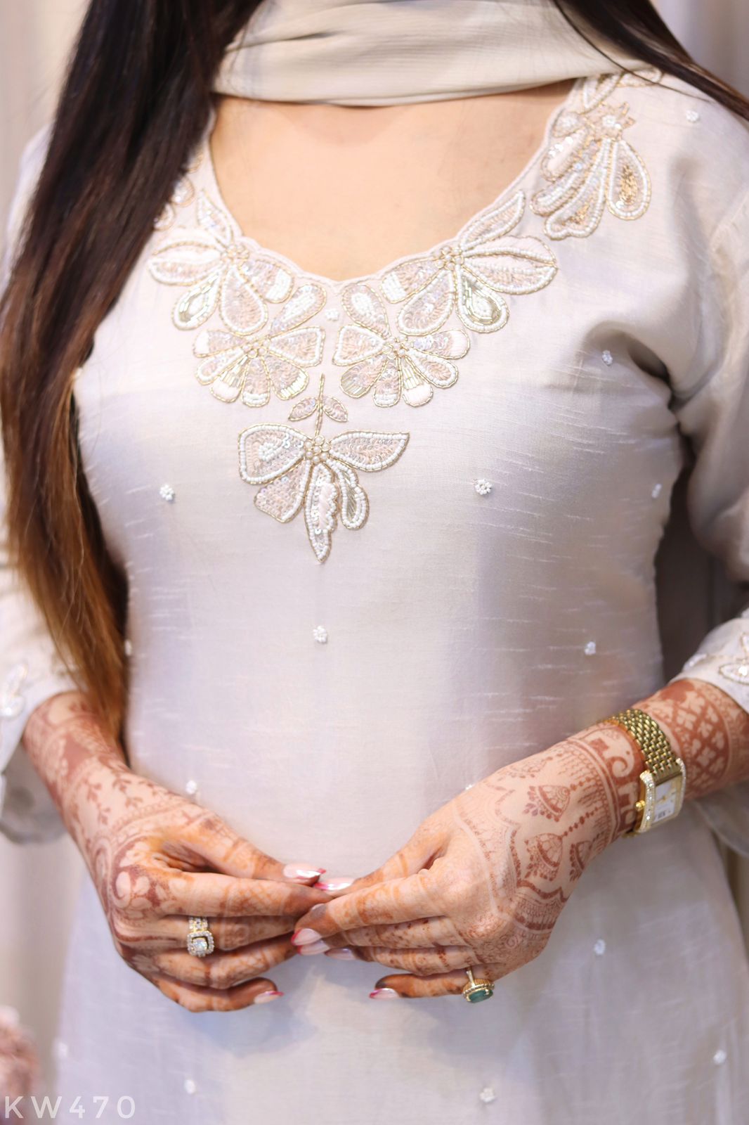 Pure Dola Silk Heavy Hand Work Kurti Pant Dupatta